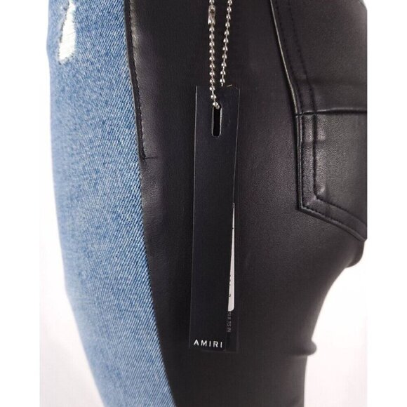 Amiri The Webster Leather Denim Crop Flare Jeans 26 40 Womens Blue New - Picture 8 of 16